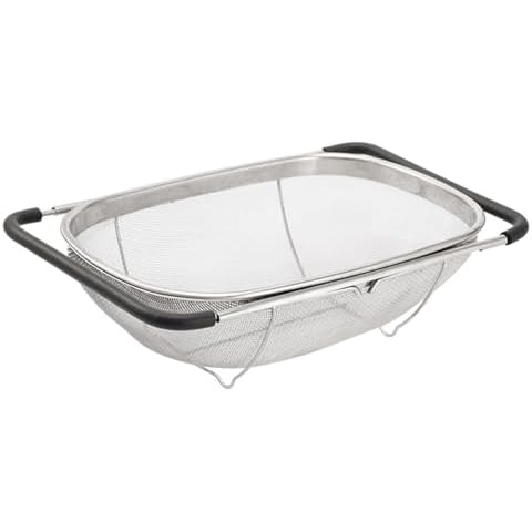 Premium Quality Over The Sink Stainless Steel Oval Colander, Expandable Rubber Grip Handles - Strain, Drain, Rinse Fruits, Vegetables Cover