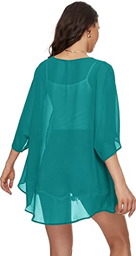 Image of Indian Trendy Women's Solid Puff Sleeve Kimono Cardigan Loose Cover Up Casual Blouse Top Chiffon