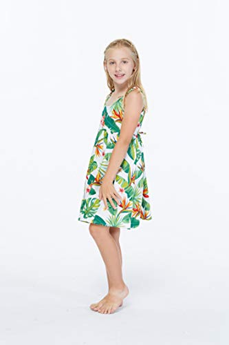 Girl Elastic Strap Empire Waist Dress in Classic Bird of Paradise in White4