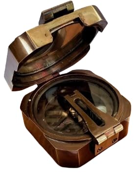 Brújula con acabado antiguo en latón con caja de madera – Instrumento de navegación vintage coleccionable miniatura 2