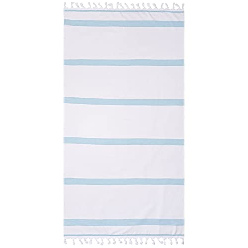 Superior Oversized Cotton Beach Towel For Adults And Kids, Quick Drying Towels For Pool, Spa, Resort, Hotel, Camping, Travel, Super Absorbent, Striped With Tassels, Tropical Cabana Collection, Cyan #TOP30