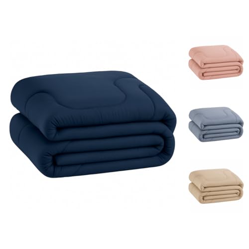 Edredom Percal 400 Fios Grosso Extra Macio Dupla Face Cobertor (Marinho, Solteiro)