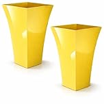 CrazyGadget Large Milano Tall Planter Square Plastic Garden Flower Plant Pot Gloss Finish - for Indoor and Ourdoor (Yellow, 2)