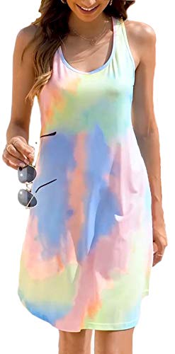 Image of LuckyMore Womens Casual Scoop Neck Sleeveless Racerback Tunic Dress with Pockets