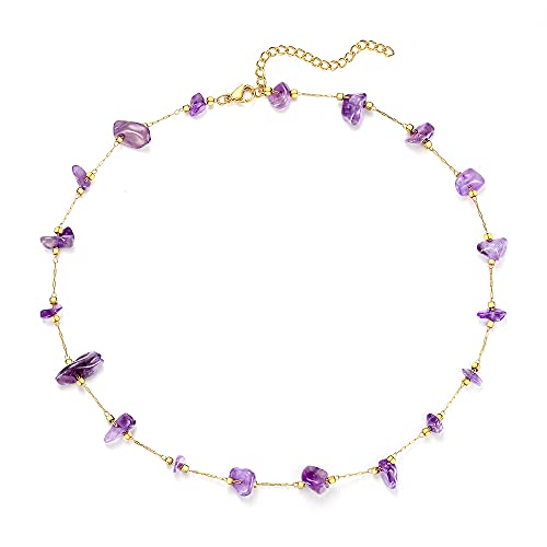 Amethyst Necklace,Amethyst Crystal Necklace for Women,Purple Crystal Stone Choker Necklace