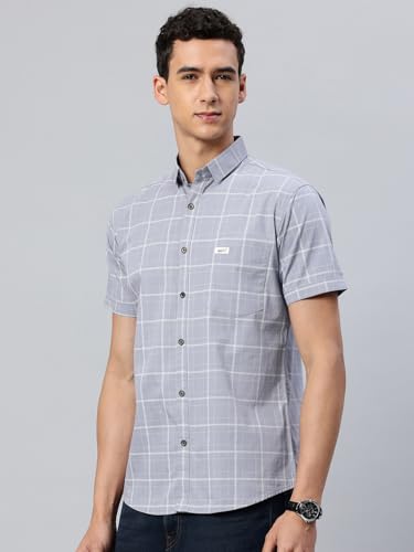 Image of Majestic Man Slim Fit Pure Cotton Half Sleeve Checked Casual Shirt