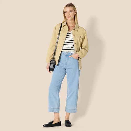 Amazon Essentials Camiseta de Cuello en V, Manga Larga, Corte Regular, 100% Algodón Mujer, Cáscara de Huevo Negro Mariner Rayas, L