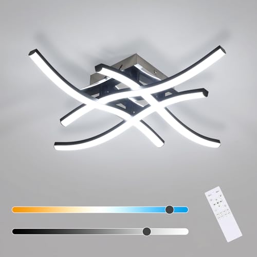 Goeco Lámpara de Techo LED, 28W Plafon LED Regulable con Mando a Distancia 3000K-6500K, Luz de Techo Moderno para Salón Dormitorio Cocina, Negro, 4 Barras