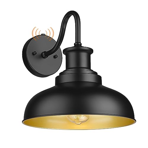 Image of Dusk to Dawn Outdoor Barn Light, Farmhouse Outdoor Wall Sconce, Rustic Exterior Wall Mount Light, Vintage Outside Lighting Fixture Industrial Black Lantern for Porch Garage Shed,1 Pack