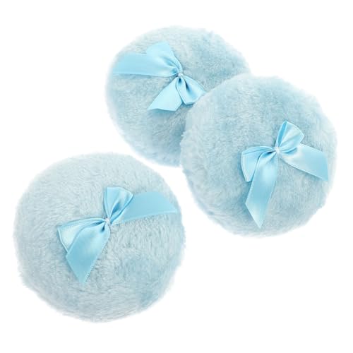 ARTSEWPLY 3 piezas Polvo Corporal Suave Empolvar con Lazo Cómodo Esponjosa para Maquillaje Polvo Suelto para Bebés Viaje Algodón Azul