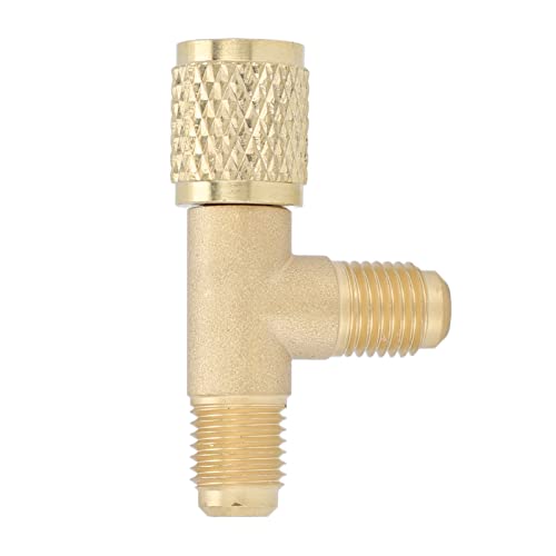 Image of Quick Coupler Access Tee, Brass 1 /4in SAE Interface Sturdy Structure Quick Coupler Tee Adapter with Valve Core Replacement Tee Adapter for R22 R12 R134 or Vacuum Gauge