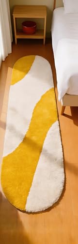Image of Fluffy Silky Micro Fiber Polyster Carpet /Runner for Bedroom, Study Room, Playing Room, Guest Room ETC. 2x5 Feet, (Yellow and Ivory new Laher)