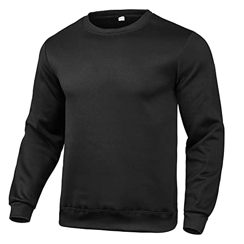 Sudaderas lisas para hombre, a la moda, ligeras, de manga larga, casual, cuello redondo, sudadera básica, Negro, L