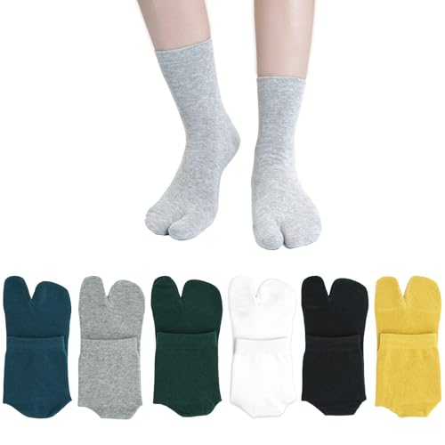 Men's Flip Flop Split Toe Tabi Socks Athletic Cotton Crew Length Quarter Ankle Two Toe 6 Pack