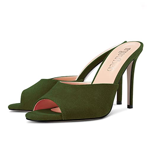 Image of TNYNFBEB Women Stiletto High Heel Peep Open Toe Sandals Slingback Slip-on Wedding Office Cute Basic Classic 3.9 Inches Heels