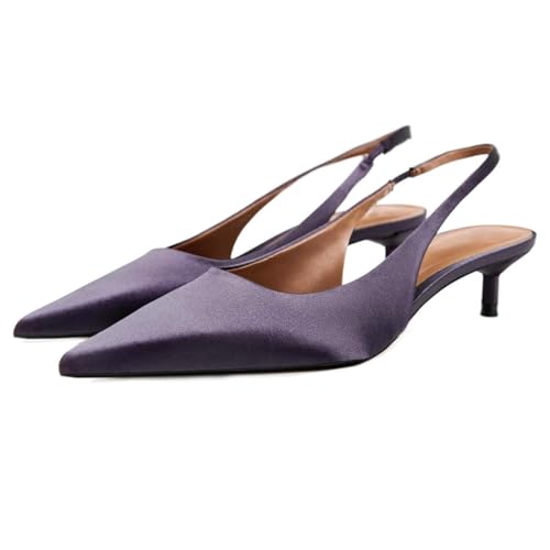 Trendenzy Womens Low Kitten Heel Slingback Pumps Pointed Closed Toe Ankle Strap Heels Elegant Wedding Dress Shoes