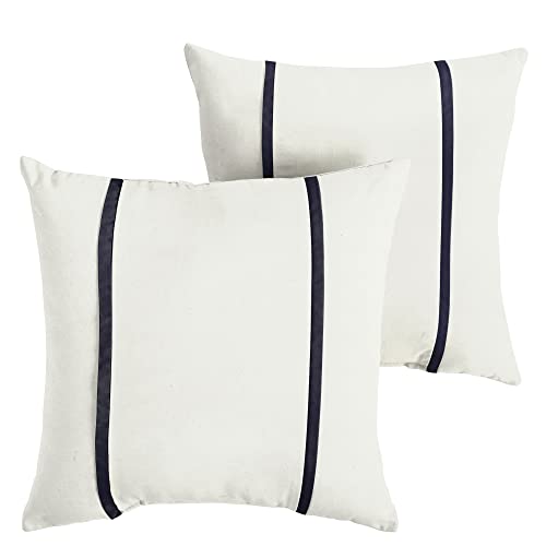 Sorra Home x Sunbrella - Indoor/Outdoor Square Pillows (Set of 2), Canvas Natural Ivory & Navy Blue