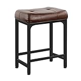 Aheaplus Bar Stools Set of 1, 24 Inch Counter-Height Stools Saddle Stool, PU Leather Barstools with Metal Base, Footrest, Industrial Stools for Dining Room Kitchen Island, Counter, Pub, Bar, Brown