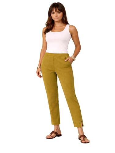 Image of KOTTY Women's Solid Straight Fit Ankle-Length Pants with Elastic Waist and Comfortable Stretch Fabric