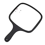 lasenersm 1 Piece Wooden Makeup Mirror Curved Edge Square Handheld Mirror with Handle Single Side Cosmetic Mirror Vanity Handheld Mirror Handheld Vanity Mirror, 7.5 x 11.4 Inches, Black