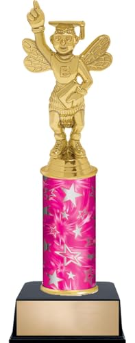 11" Spelling Bee Trophies - Custom Engraved Spelling Pink and Silver Star Column Trophy Awards