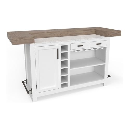 Pemberly Row Modern Wood Bar with Quartz Insert in WhiteNatural