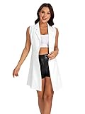 WDIRARA Women's Sleeveless Collared Double Breasted Blazer Dress Work Office Dresses White M