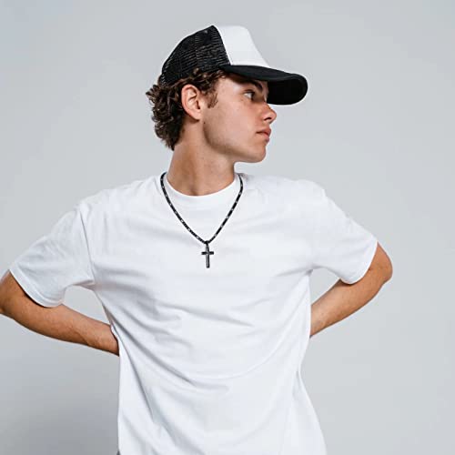 IEFLIFE Cross Necklace Gifts for Men, Silver/Black/Gold Cross Necklace, Figaro Chain for Men, Fathers Day Christmas Baptism Religious Christian Gift for Dad Son Grandpa Boyfriend Husband2