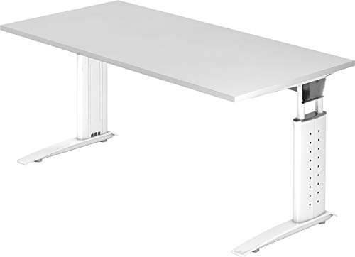 bümö® Schreibtisch höhenverstellbar 68-86 cm | Bürotisch mit Gestell in weiß | höhenverstellbarer Büroschreibtisch | Tisch für's Büro & PC in Top Qualität - Büromöbel (Rechteck: 160 x 80 cm, Weiß)