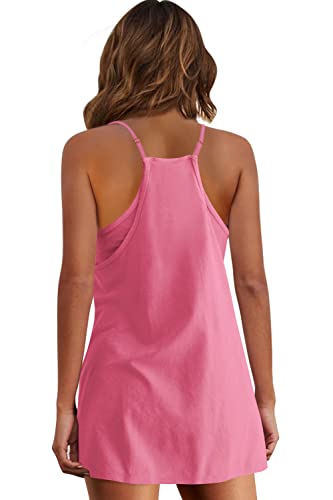 Image of Panadila Womens Summer Sleeveless Mini Dress V Neck Spaghetti Strap Sundress Athletic Short Dress with Pockets
