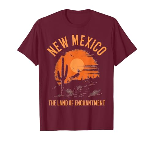 New Mexico Land of Enchantment Roadrunner Desert Vintage T-Shirt, Men, Burgundy, Small
