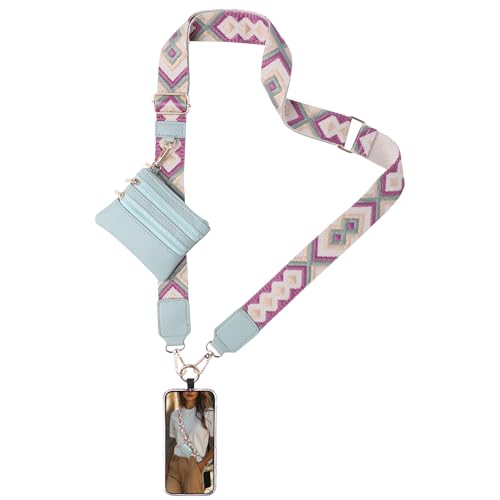 Image of GangBan Clip and Go Strap for Phone with Wallet Crossbody Lanyard Adjustable Strap with Zipper Pouch Fit for All Phones-Green
