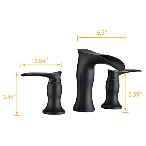 Robinet de lavabo de salle de bain cascade noir mat 8 pouces mitigeur de vasque