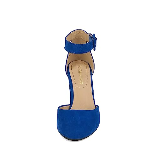DREAM PAIRS DREAM PAIRS Women's High Heel Ankle Strap Closed Toe Chunky Wedding Party Pumps Shoes,Size 8.5,Royal/Blue/Suede,Angela