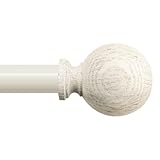 White Wood Curtain Rods for Windows:HTZON 1' Farmhouse Boho Rrustic Wooden Curtain Rod Living Room Bedroom,Decorative Adjustable Antique White Drapery Rods Faux Wood Grain Vintage Distressed,36-88'