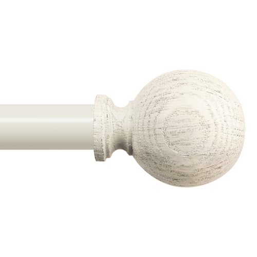 HTZON White Wood Curtain Rods,1" Heavy Duty Rustic Boho Wooden Rods,18-45"