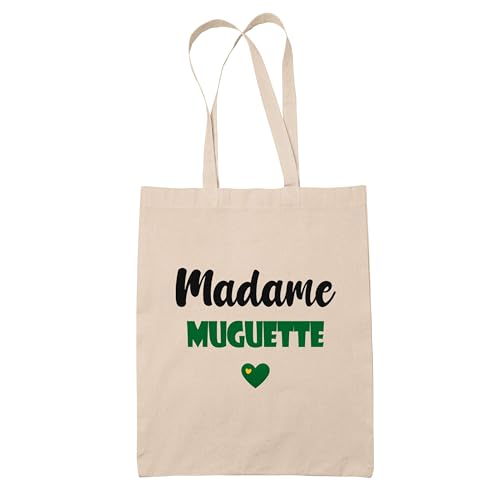 Tote bag Madame Muguette vert - Sac en toile polyvalent pour travail et loisirs