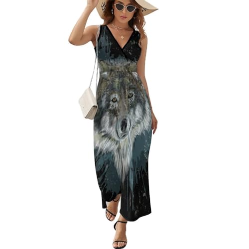 Robe de plage maxi Loup fluide et sans manches pour vos journées d'été décontractées