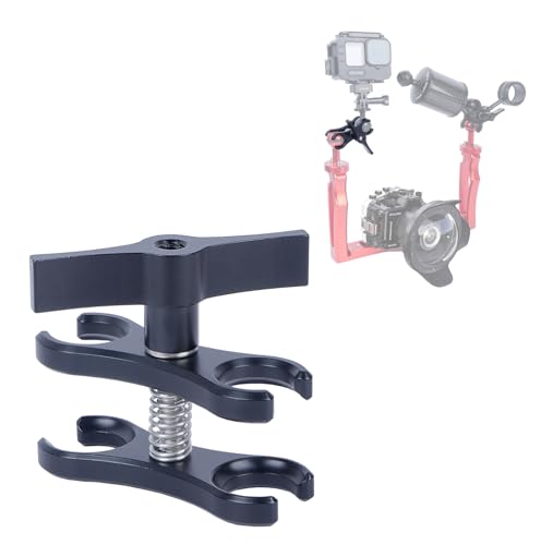 Butterfly Clip Mount with Dual Ball Heads - CNC Aluminum Alloy Spring-Loaded Open Clamp for Insta360/Gopr0 Cameras, LED Lights, Microphones (Ball Joint Compatibility, Underwater Photography) 63151A