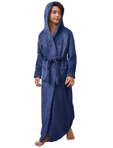 Image of Jxstar Girls Bathrobes Kids Long Hooded Robes Plush Full Length Coral Fleece Pajamas Sleepwear