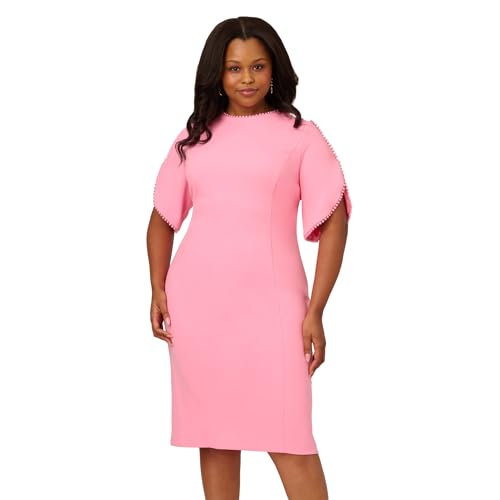 Image of Adrianna Papell Women's Knit Crepe Pearl Midi Dress | Knee Length Cocktail Dress with Pearl Trim & Tailored Fit