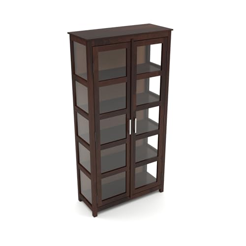 Image of Ekdantix FurnitureSolid Wood Bookshelf with Acrylic Glass Doors | Wooden Display Cabinet for Living Room | Multipurpose Storage Almirah for Books, Decor & Office Use (Walnut Finish)