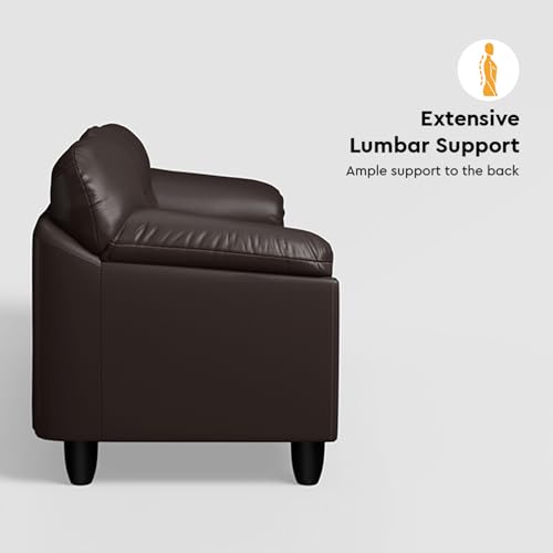 Image of Interio by Godrej Sofa Rejoice 3 Seater Leatherette Sofa for Living Room, 1-Year Warranty, Pinewood, Coffee Brown