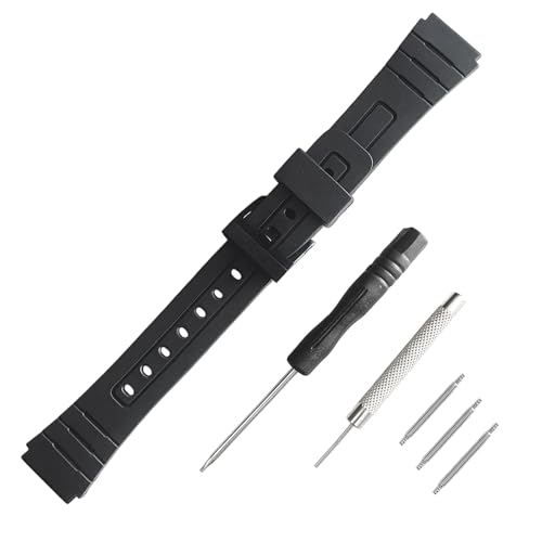 Watch Bands, 18mm Black Watch Strap for Casio A159 A168 AE1200 W218 F91, Waterproof Watch Band with Fork Tool, Pin Punch and Spring Bars