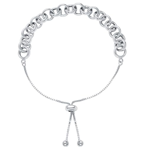 Image of TRUESILVER ACPL 925 Sterling Silver Sliding Bolo Bracelets for Women | BIS Hallmarked Fancy Link Rolo Design Bracelet | Adjustable Slider Chain Bracelet Gift for Birthday Anniversary Wedding