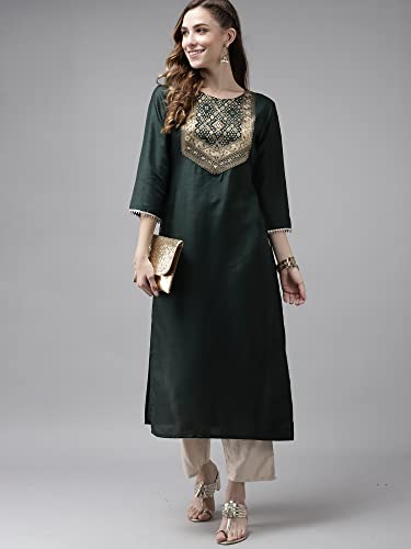 Image of INDO ERA Women's Yoke Design Polyester Calf Length Straight Kurta(KT9GN3646)