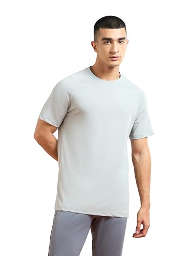 Image of TECHNOSPORT Men's Solid T-Shirt COTFLEX Quick Dry Slim Fit Round Neck Sports Tee for Gym Running Casual Wear UPF50+ Anti Odour