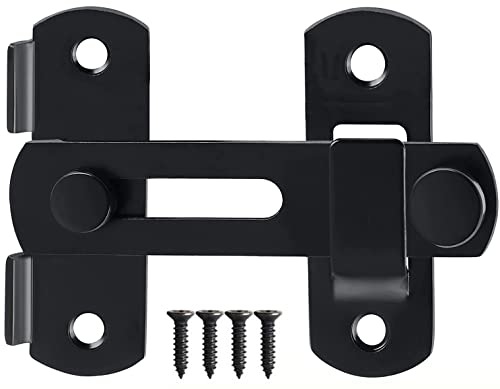 Litensh Sliding Barn Door Lock, Stainless Steel Gate Latch Flip Slide Latch Hardware, Safety Door Bolt Latch Lock for Door Window Wine Cabinet Bathroom Outdoor Garage Garden (Black180° 4Inch)