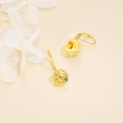Image of LUHE Bee Earrings for Women 925 Sterling Silver Bumble Earrings with Honeycomb Honeybee Jewelry Dangle Gifts for Women