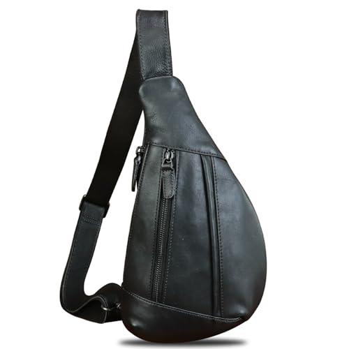 Image of Genuine Leather Sling Bag for Men and Women Vintage Real Leather Crossbody Chest Bags Backpack Purse for Travel Hiking